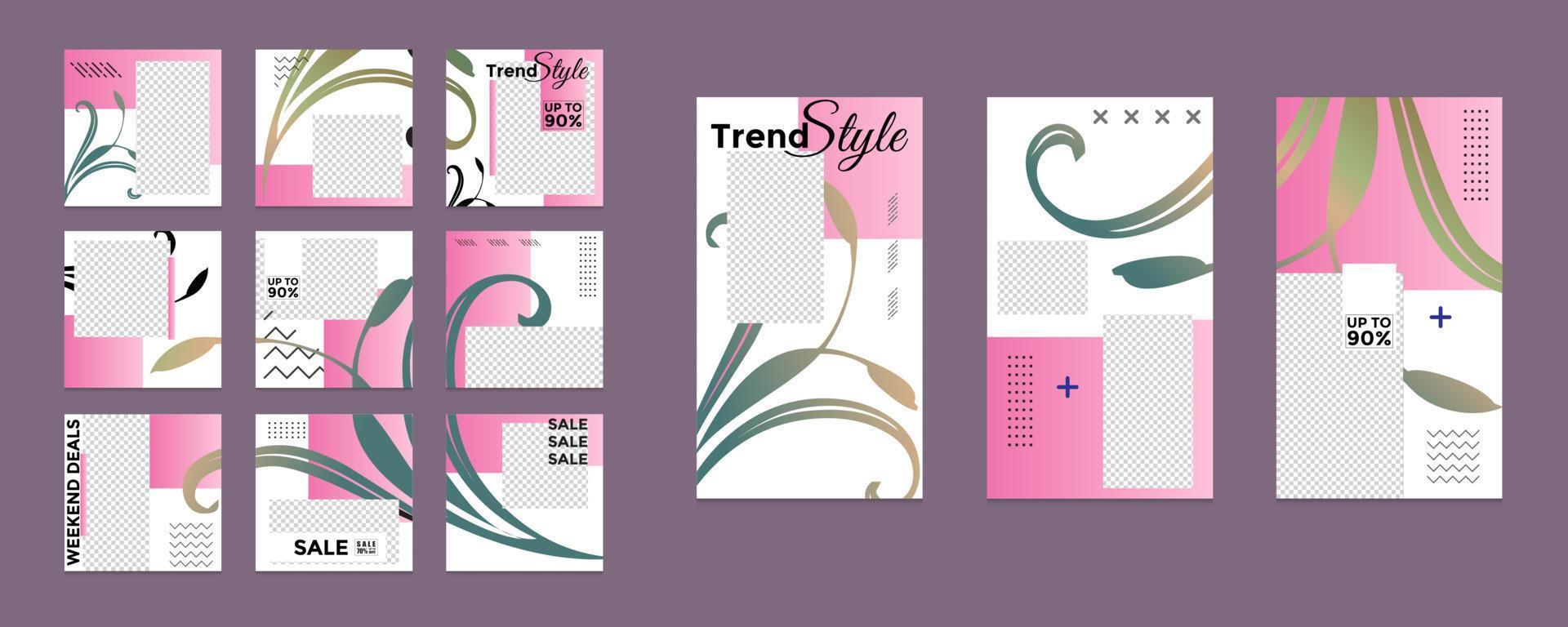 Editable social media templates, Instagram story collections and postal frame templates, layout designs, Mock-up for marketing promotions, covers, banners, backgrounds, square puzzles, vector elements