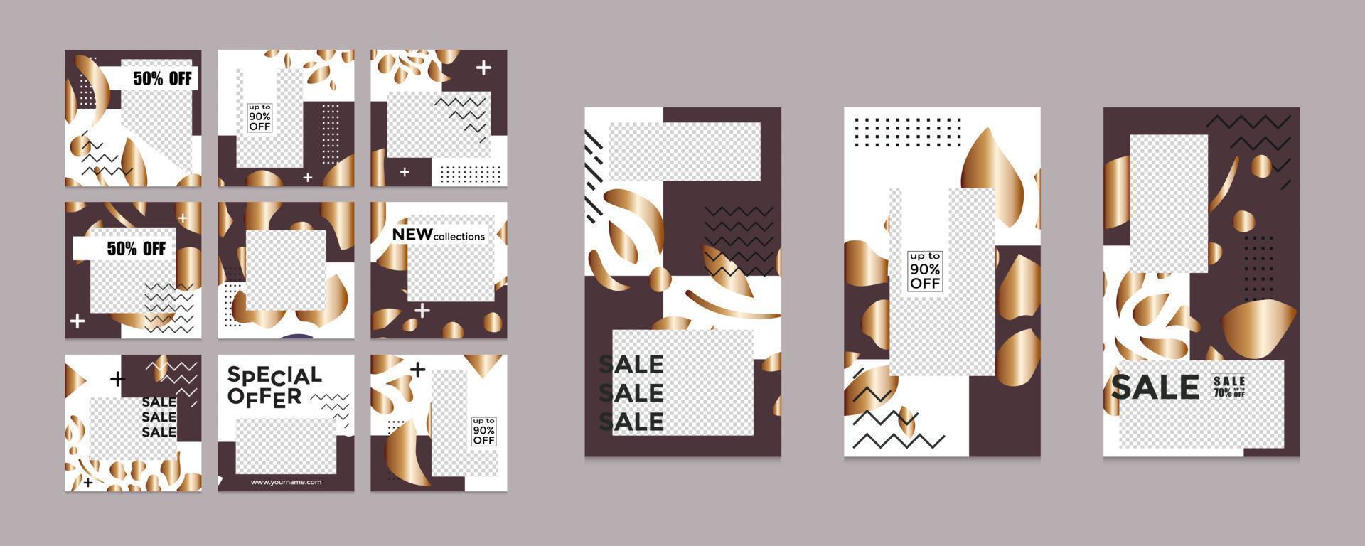 Editable social media templates, Instagram story collections and postal frame templates, layout designs, Mock-up for marketing promotions, covers, banners, backgrounds, square puzzles, vector elements