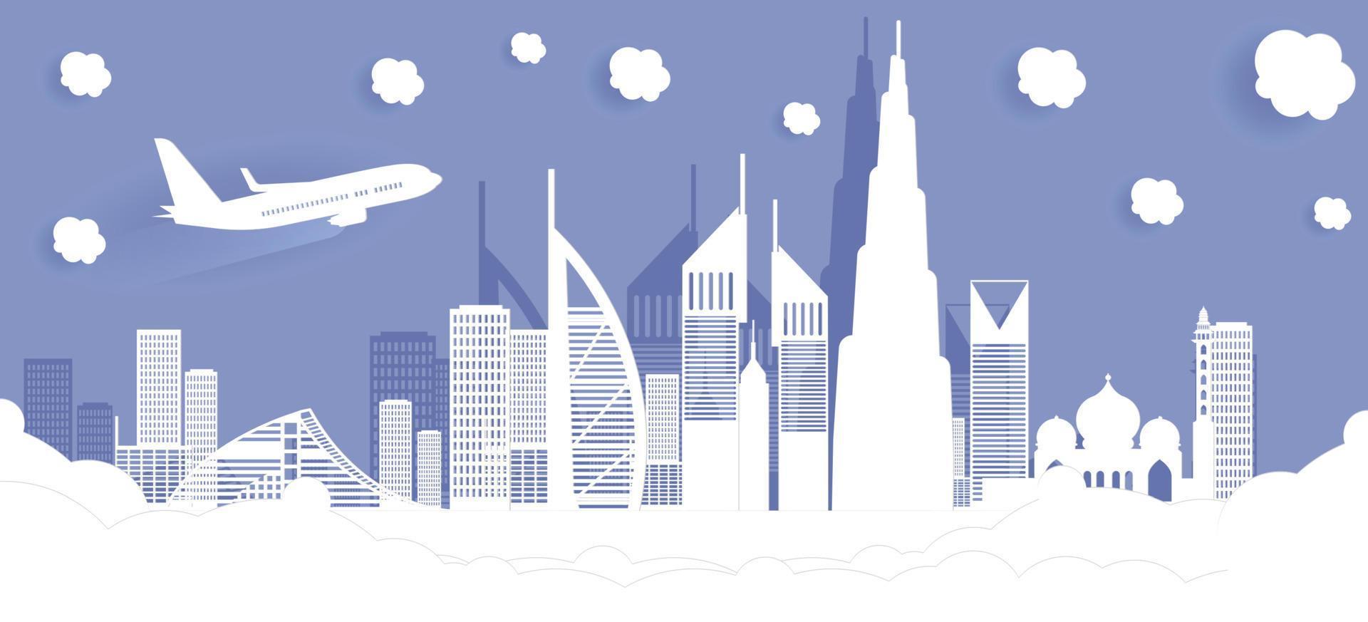 vista de la ciudad de dubai con estilo de corte de papel vector