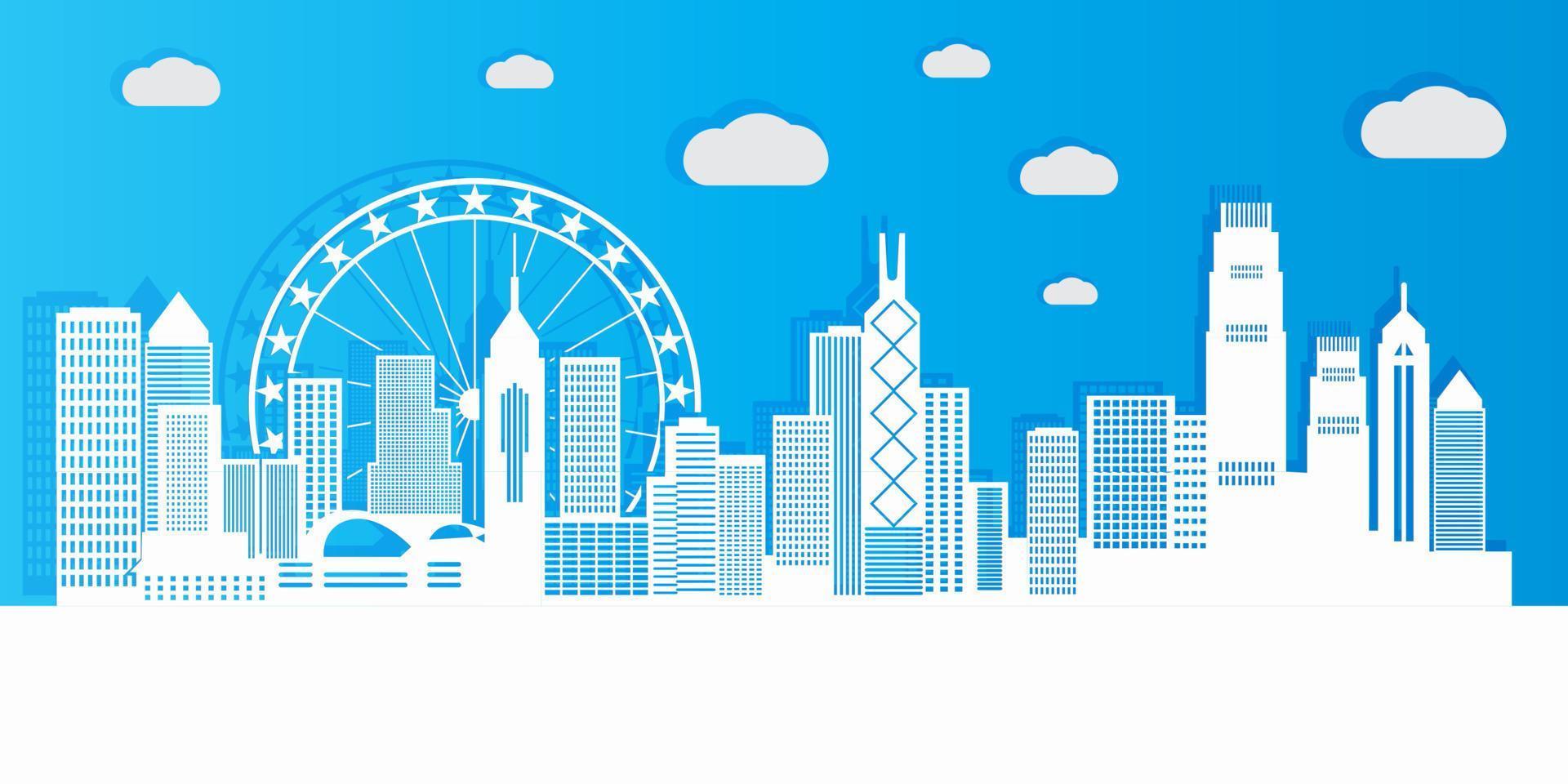 City view of hongkong with paper cut style vector