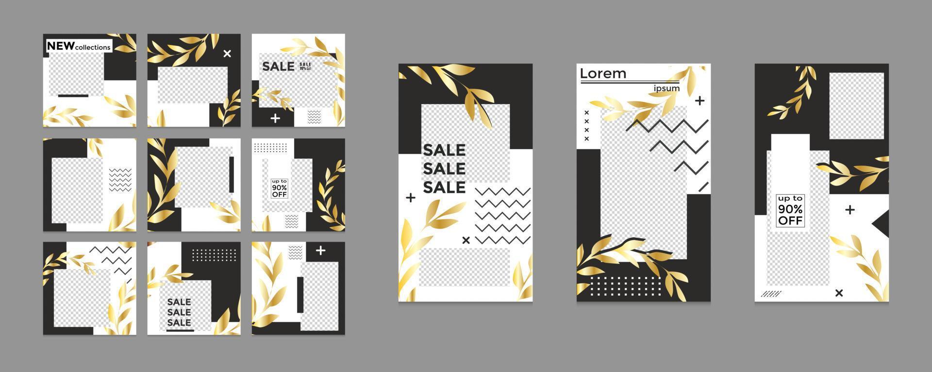 Editable social media templates, Instagram story collections and postal frame templates, layout designs, Mock-up for marketing promotions, covers, banners, backgrounds, square puzzles, vector elements