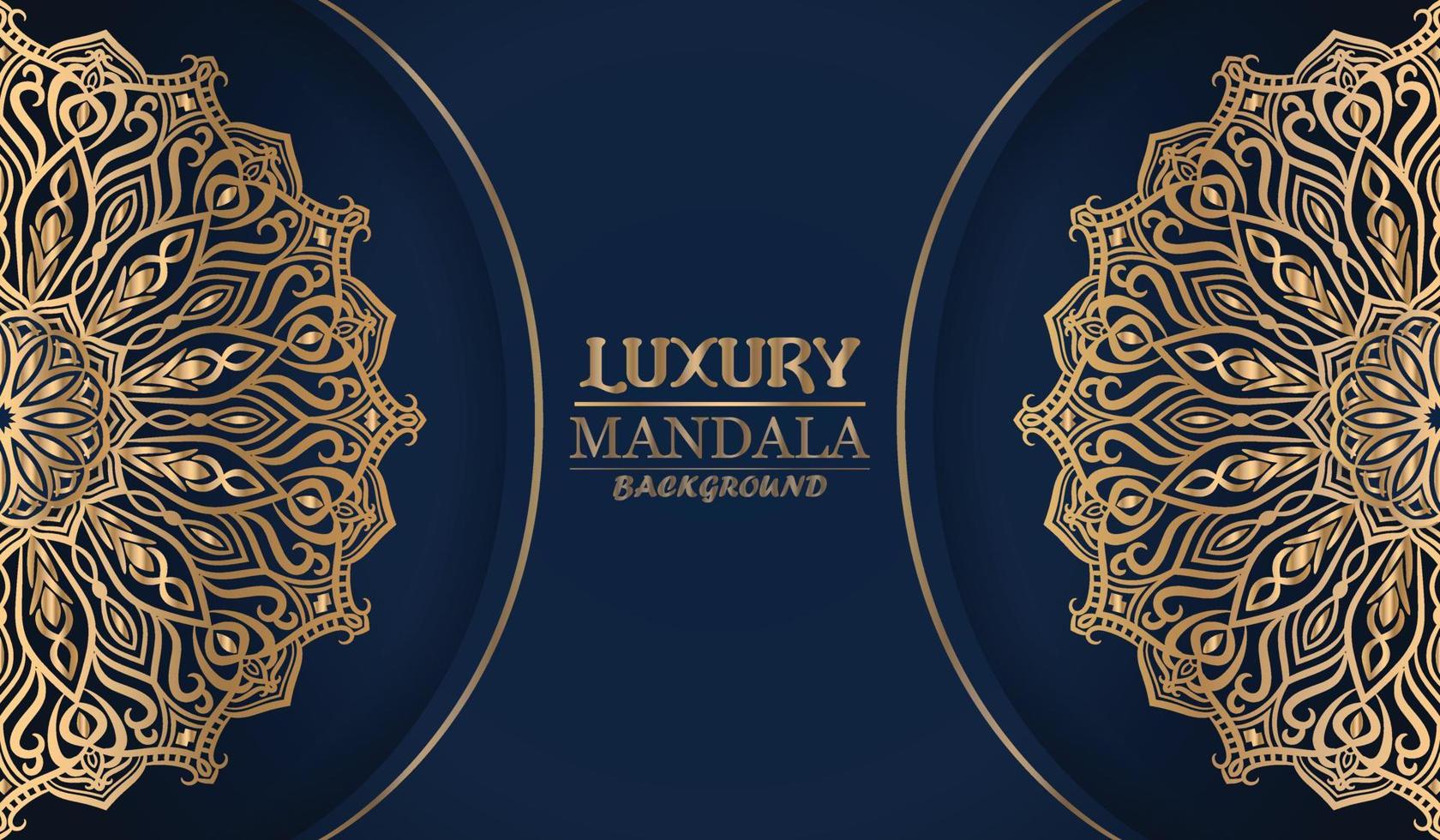 Luxury ornamental mandala background in golden color with dark blue background. vector