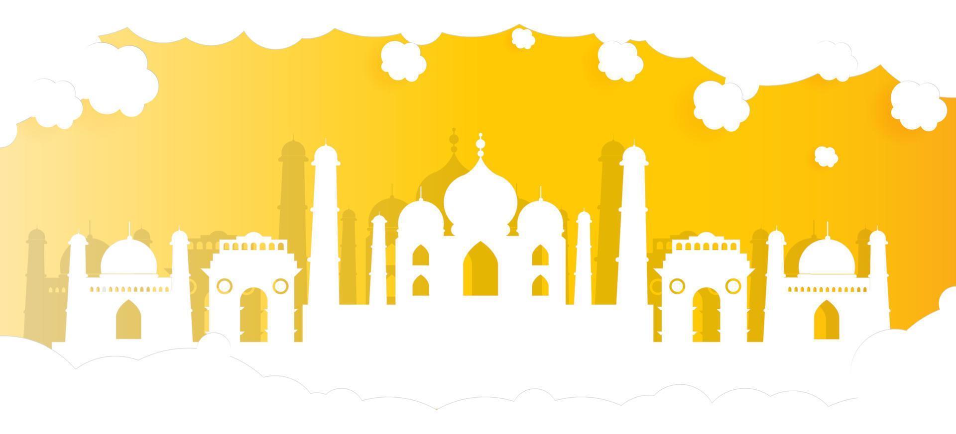 Taj mahal of india with paper cut style vector