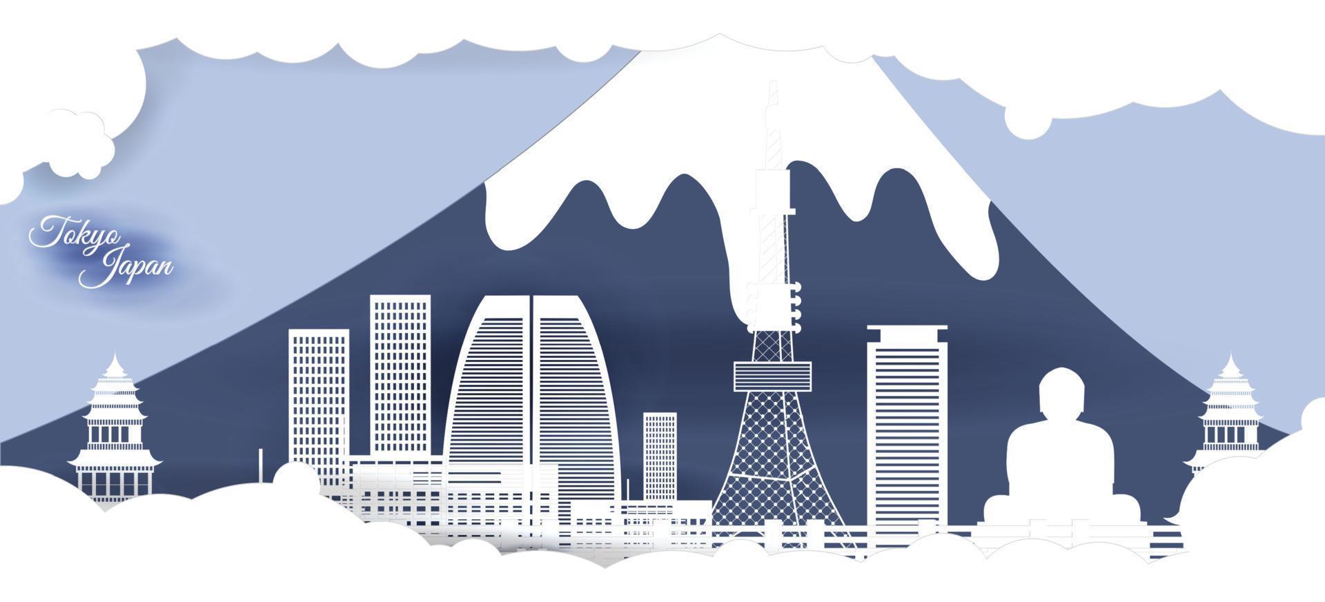 City view of japan with paper cut style vector