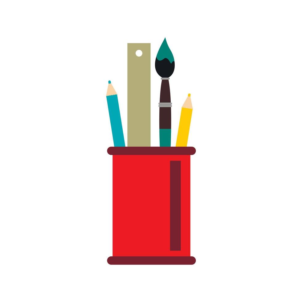 Stationery in red cup icon, flat style vector