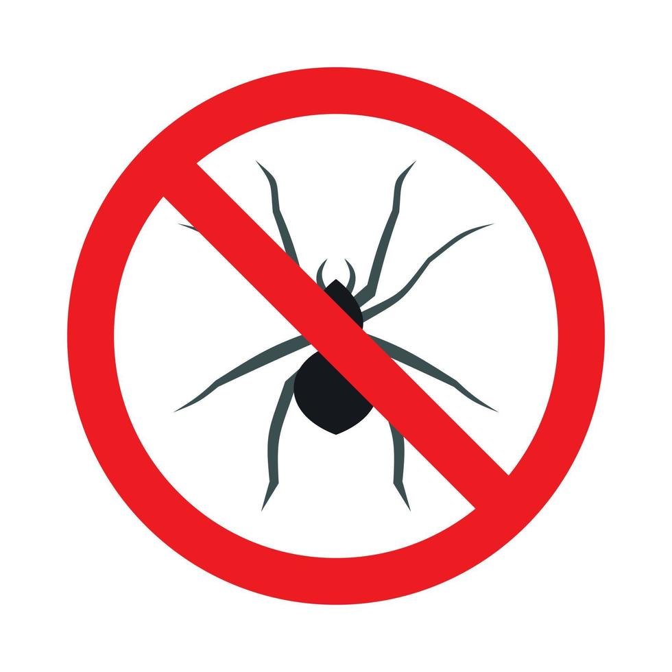 Prohibition sign spiders icon, flat style vector