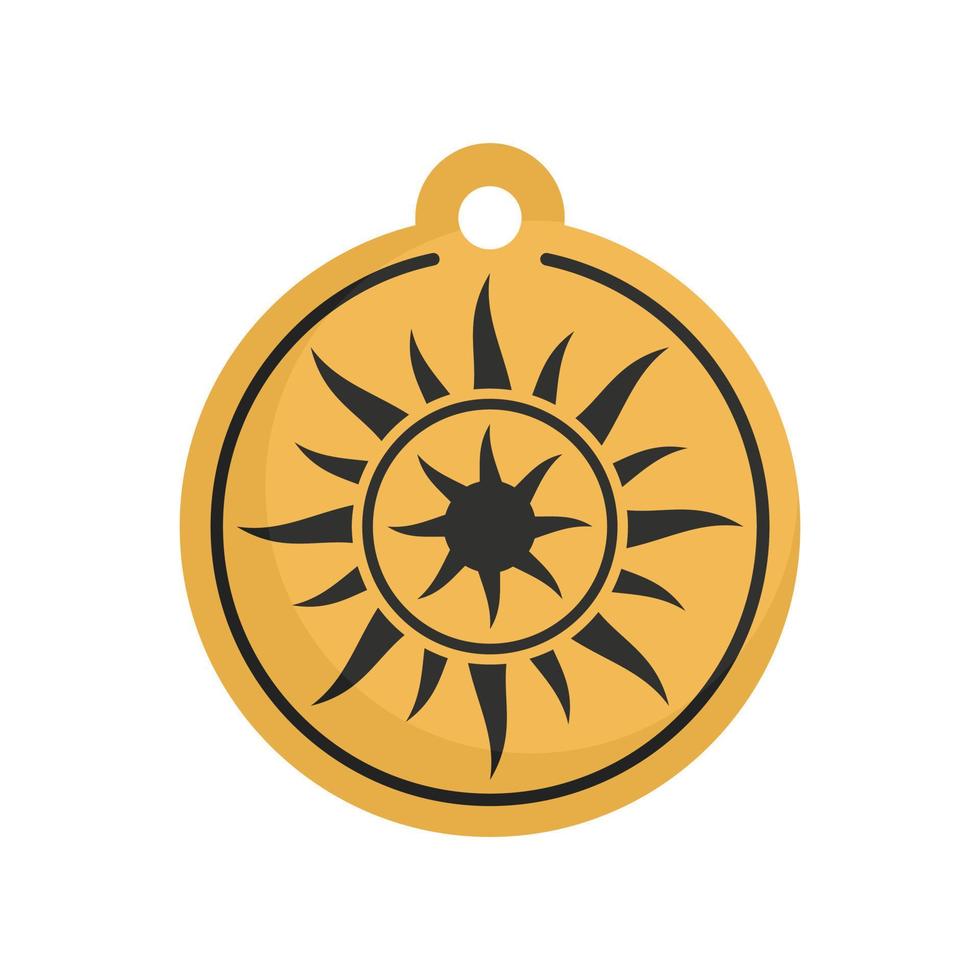 icono de medallón de sol mágico, estilo plano vector