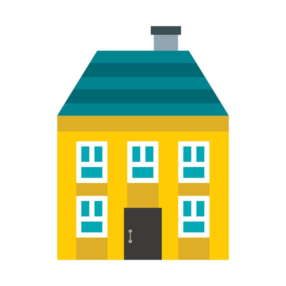 Yellow two storey house icon, flat style vector