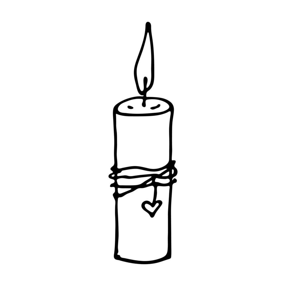 Burning aroma candle. Single doodle illustration. Hand drawn clipart for card, logo, design vector