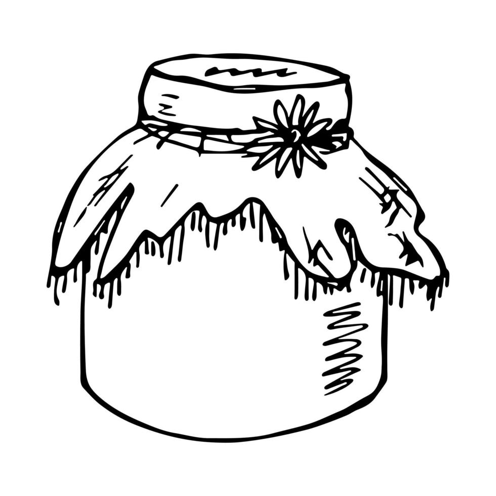 Hand drawn jar of jam or honey clipart. Healthy natural organic product doodle. vector