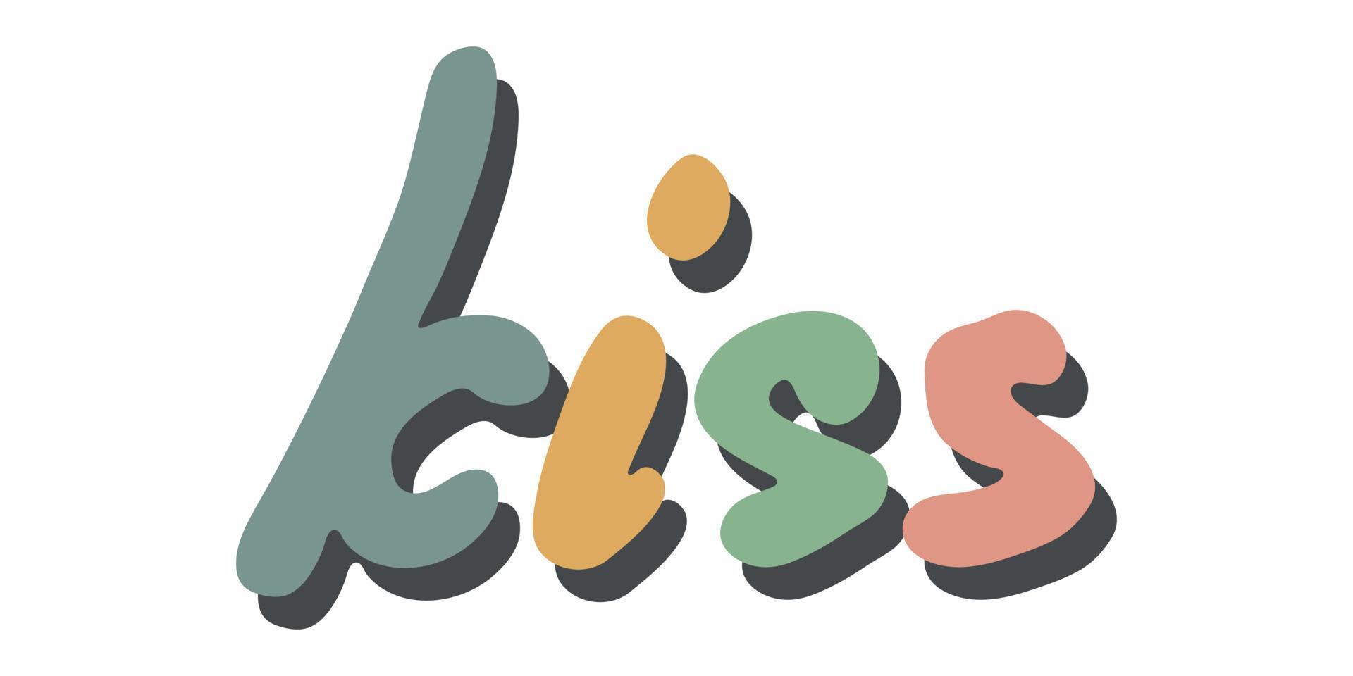 Hand drawn vector colorful lettering. Cute holiday doodle. Kiss clipart