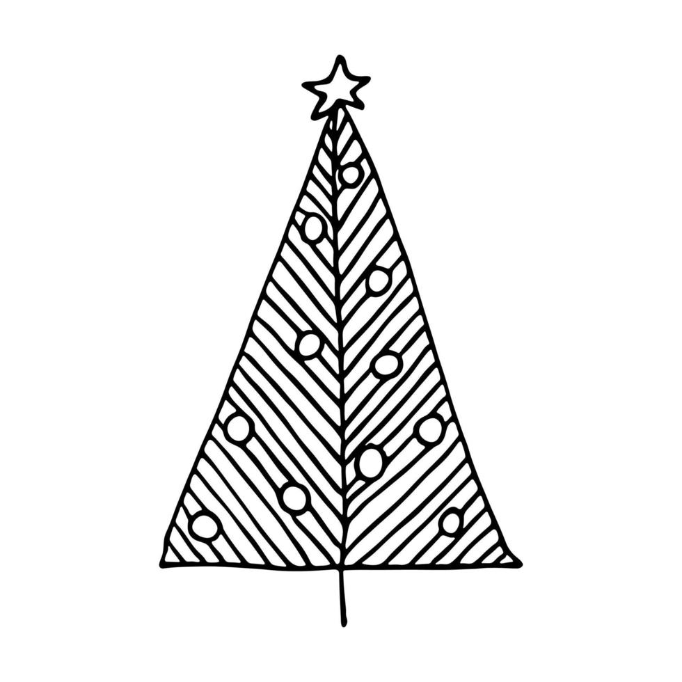 clipart dibujado a mano del árbol de navidad. garabato de abeto. elemento único para tarjeta, impresión, web, diseño, decoración vector