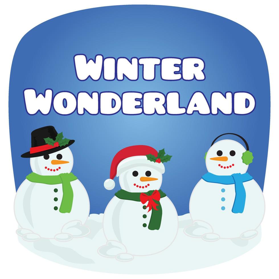 Cute Three Snowman winter holiday vector illustration