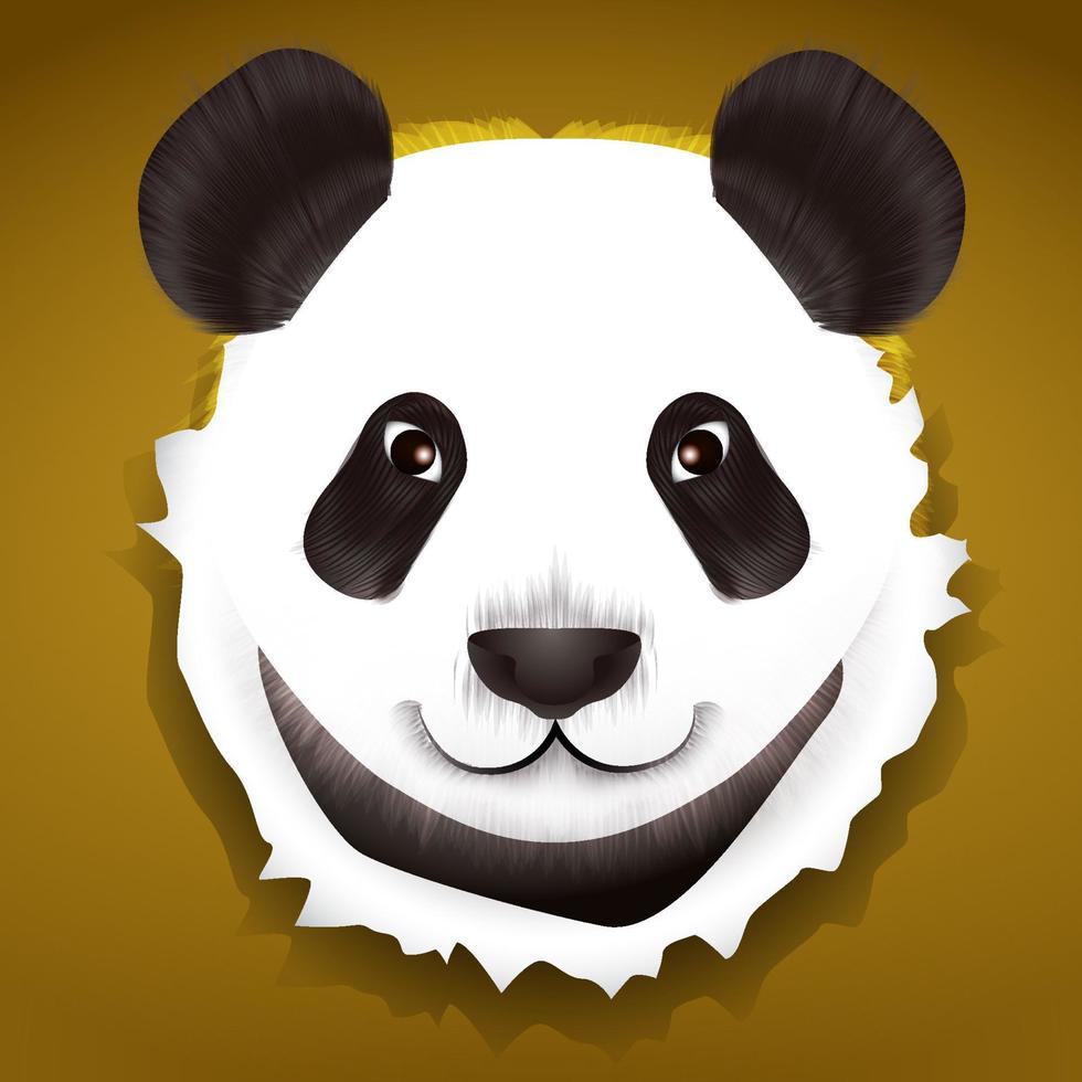 oso panda animal cara linda. retrato de cabeza de oso panda asiático vectorial. retrato de piel realista de un animal panda blanco y negro divertido de bambú aislado sobre fondo amarillo. vector