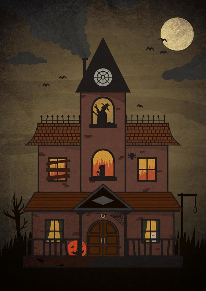 Castle and Halloween pumpkins and witch scary night vector