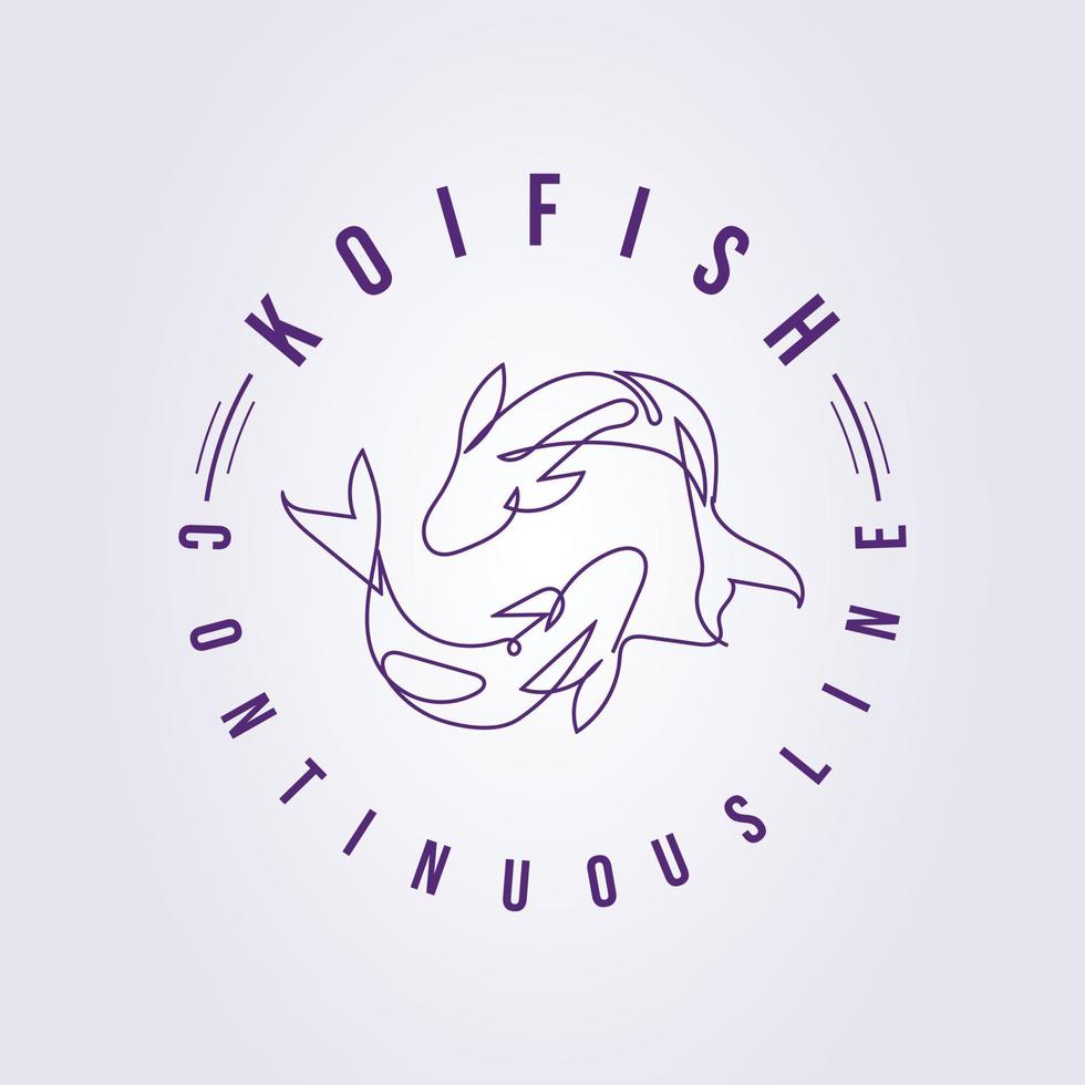 one continuous line couple fish logo vector icon illustration design