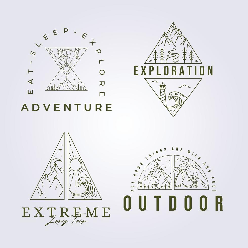 line bundle of mountain camping adventure outdoor vector logo set illustration design badge