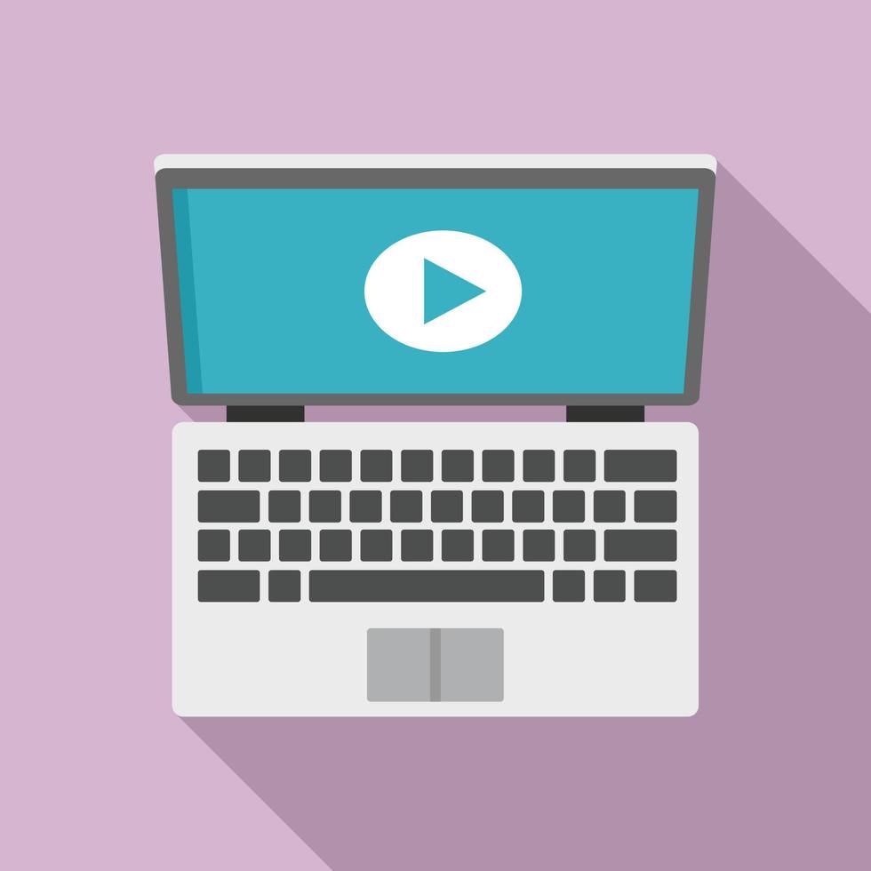 Laptop online learning icon, flat style vector