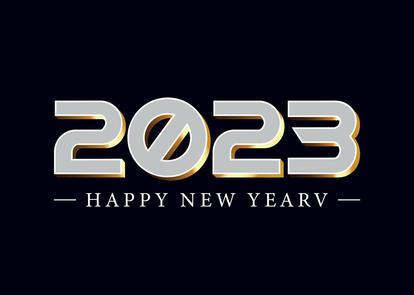 Best Happy New Year 2023 Abstract Isolated Graphic Design Template.  Decorative Digits 0, 2, 3. Gold Logotype Concept In 3D Style. White Luxury Number With 3D Effect With Black Background. vector