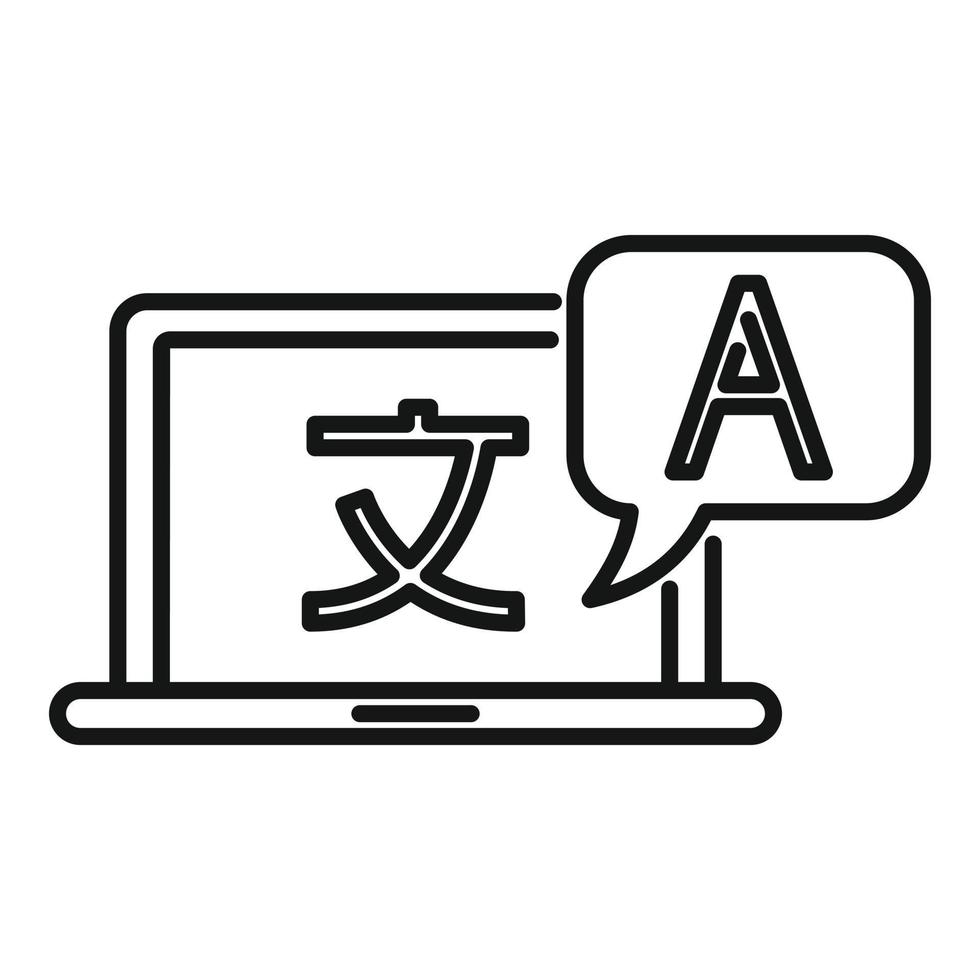 Laptop online translation icon, outline style vector