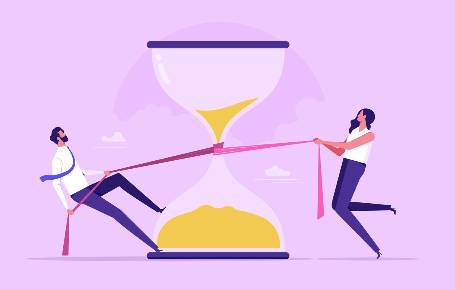 Business team is trying to stop time. Deadline and time management concept. Modern flat vector illustration