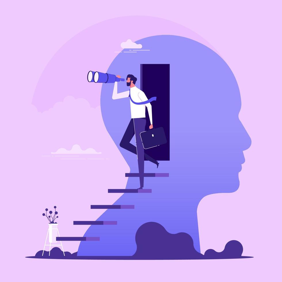 Open mind for future career, communication, business growth and success progress, flat vector illustration. Mental health concept