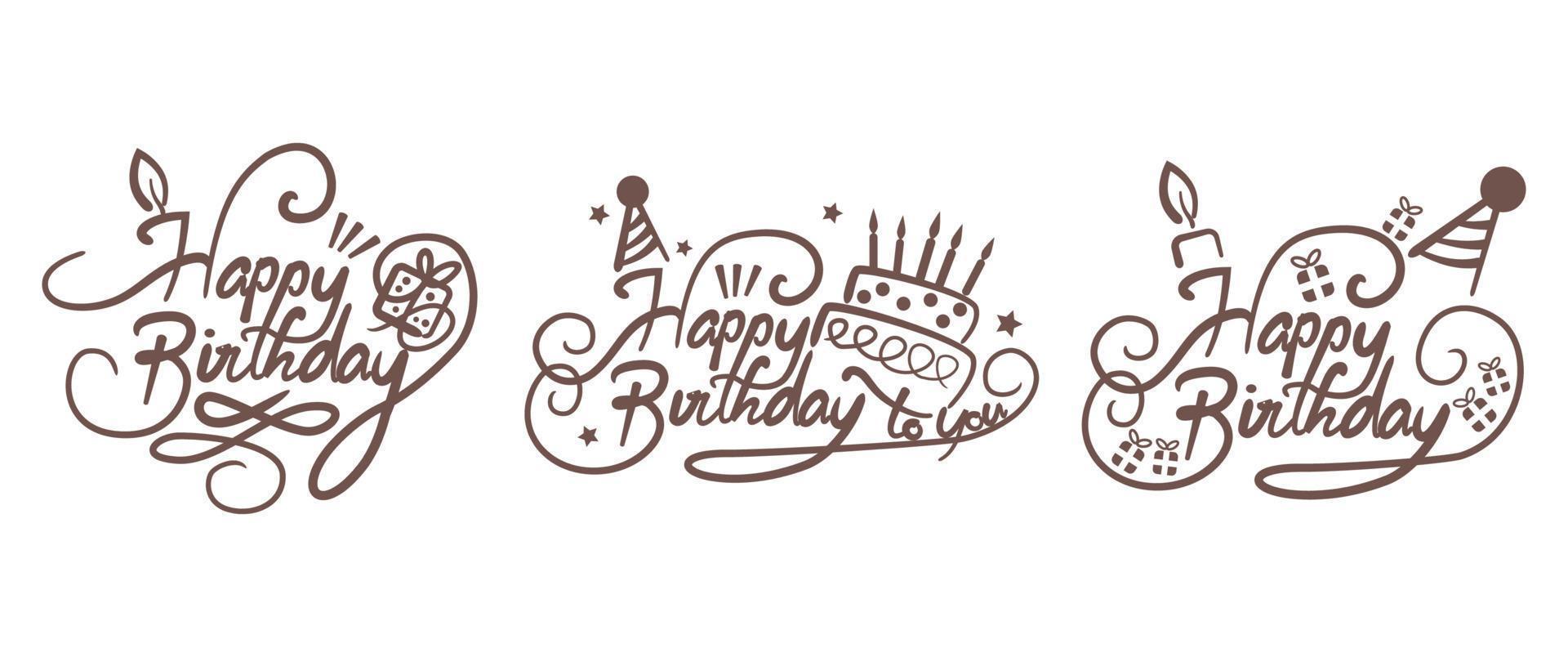 Set of handwritten happy birthday lettering vector