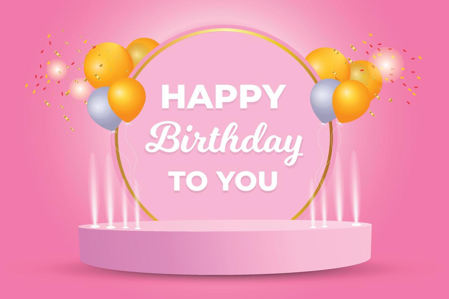 Realistic happy birthday golden design vector