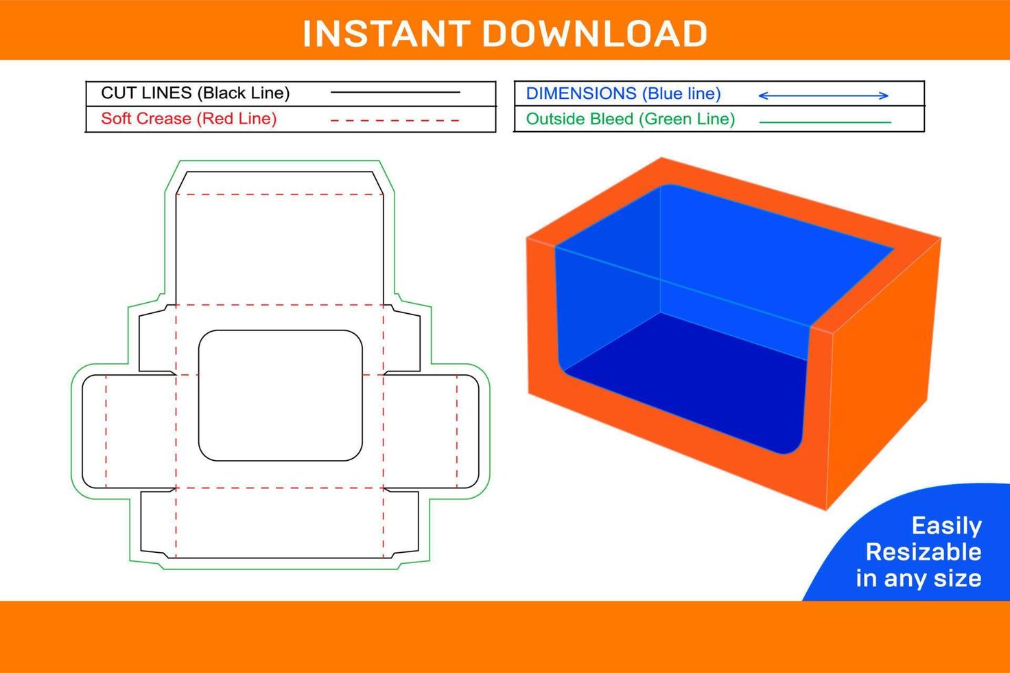 2D side display box, dieline tamplate and 3D box color changeable and editable box Box dieline and 3D box vector