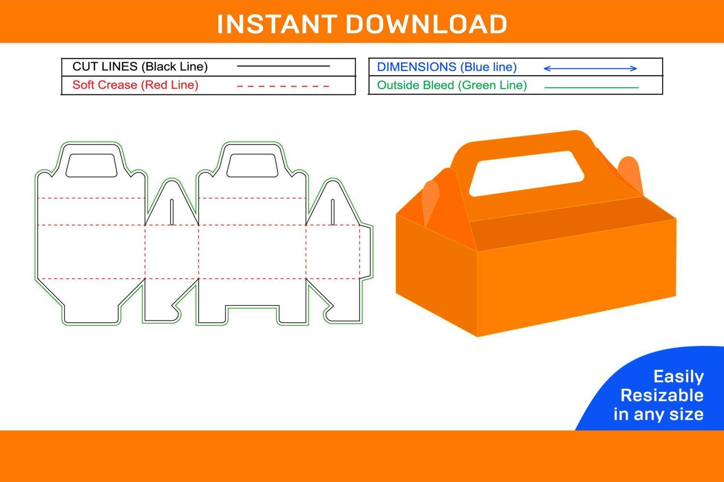 plantilla de caja de pastel o plantilla de dieline de caja de pastel y diseño de empaque box dieline y caja 3d vector