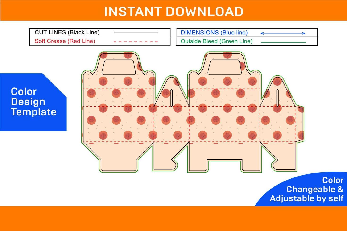 Cake box template or cake box dieline template and packaging design Color Design Template vector