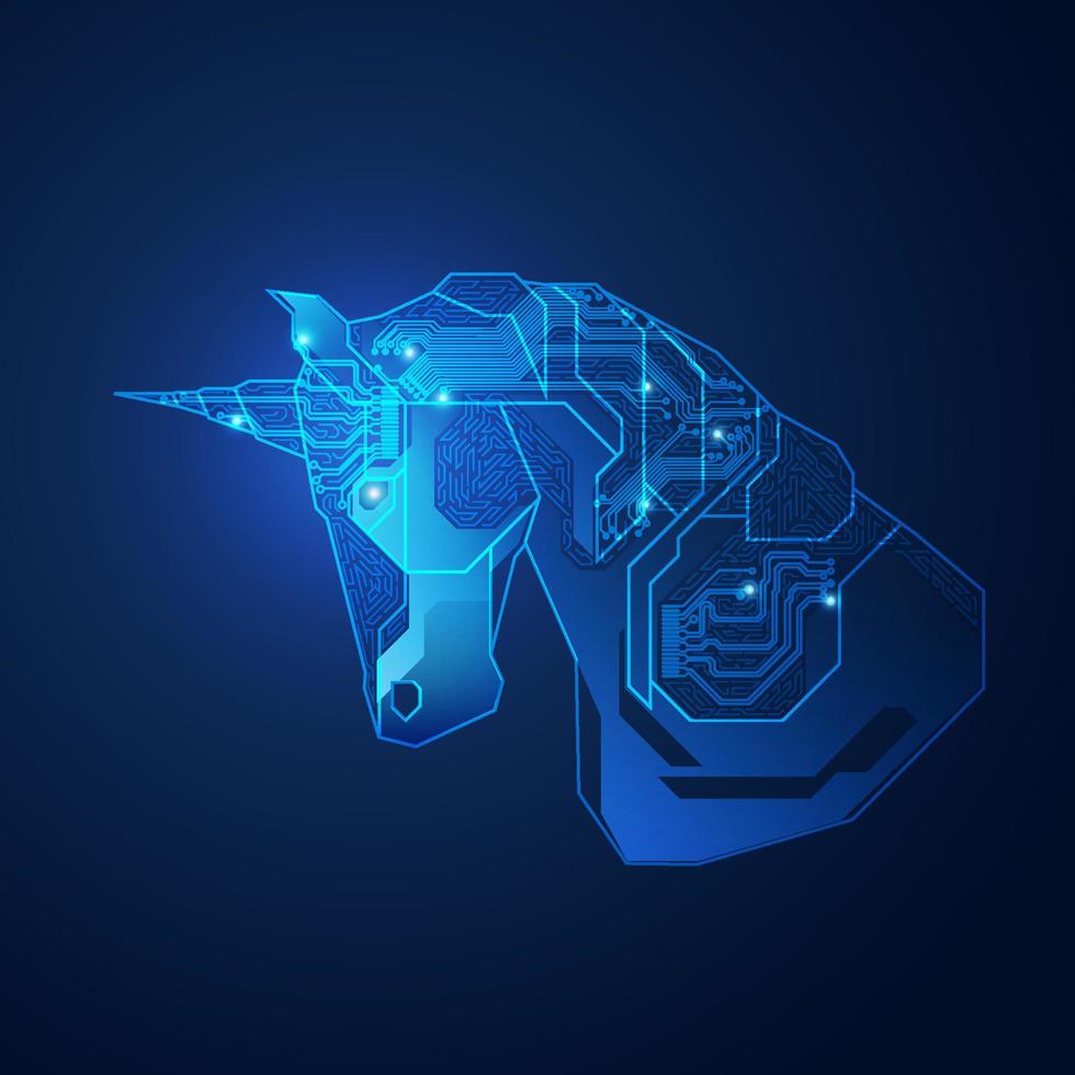 unicornio electronico azul vector