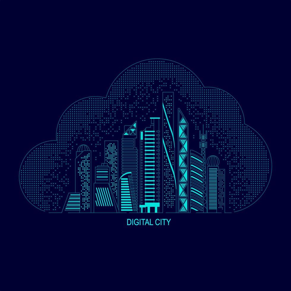 tema de la ciudad digital vector