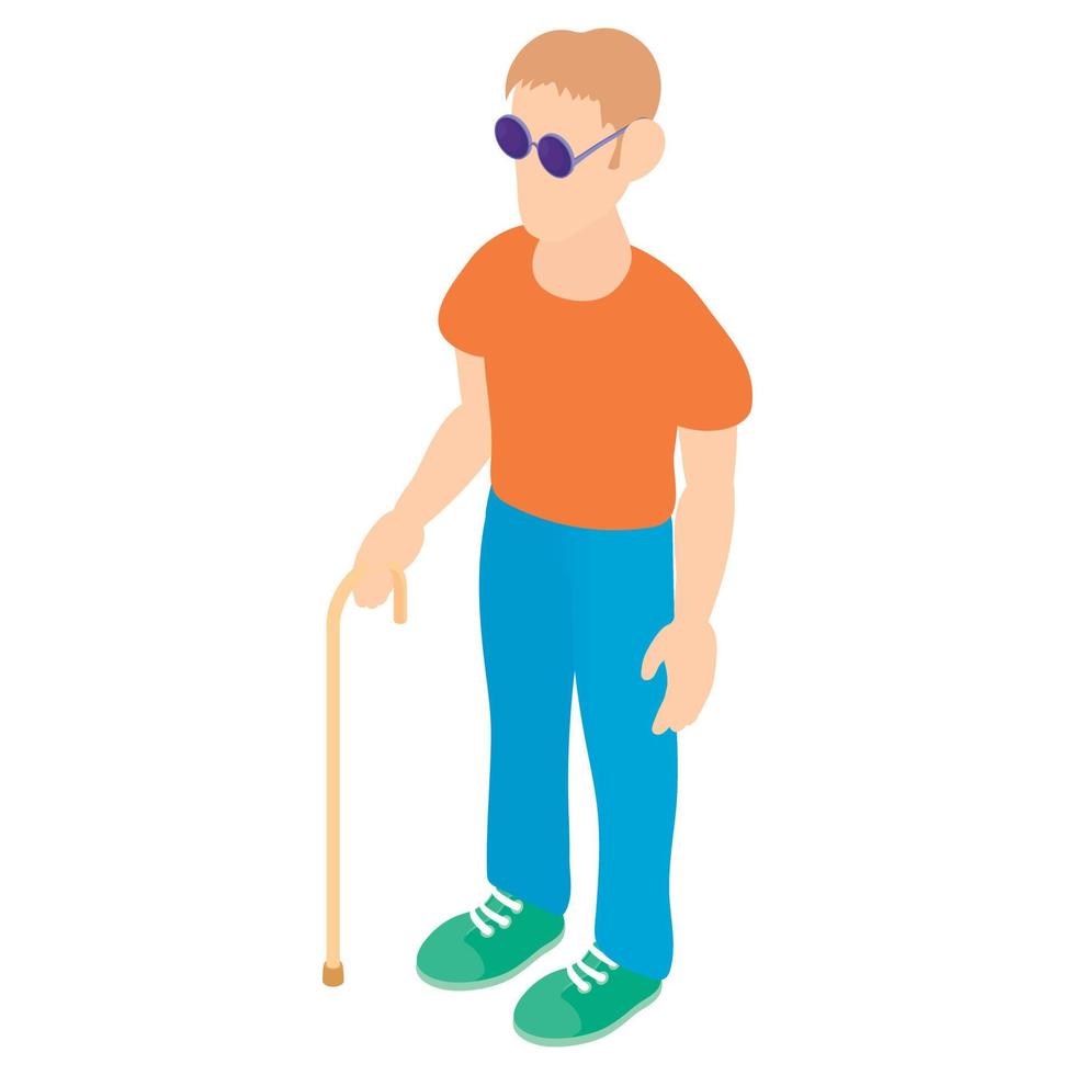 Blind man with a cane icon, cartoon style vector