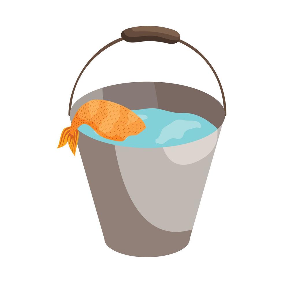 icono de cubo de pescado, estilo de dibujos animados vector