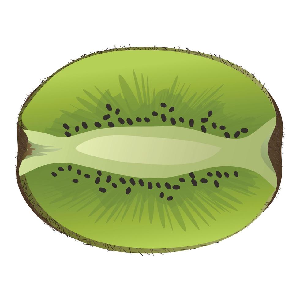 icono de medio kiwi fresco, estilo de dibujos animados vector