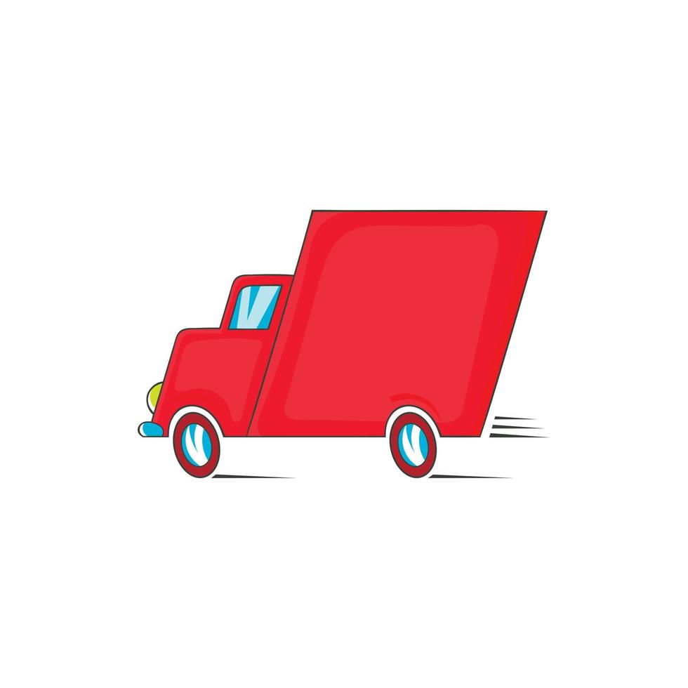 icono de coche de entrega rojo en estilo de dibujos animados vector
