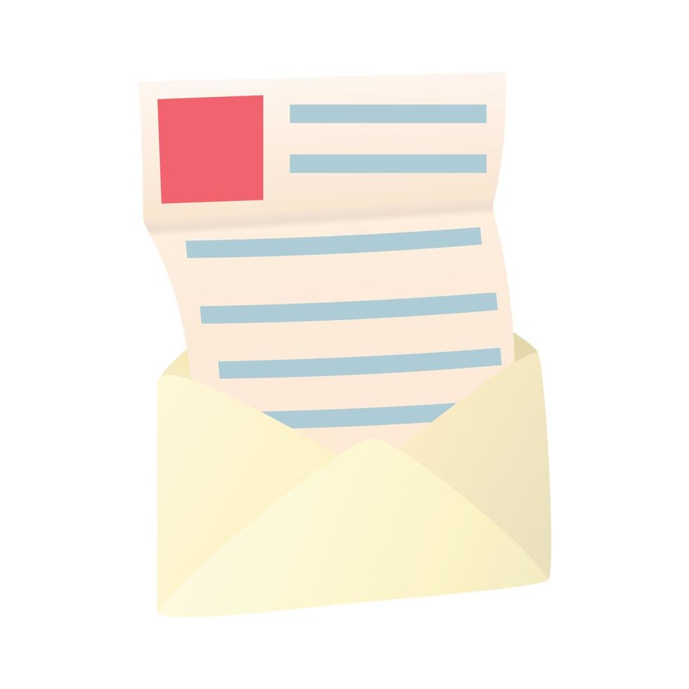 Open envelope with sheet of paper icon vector