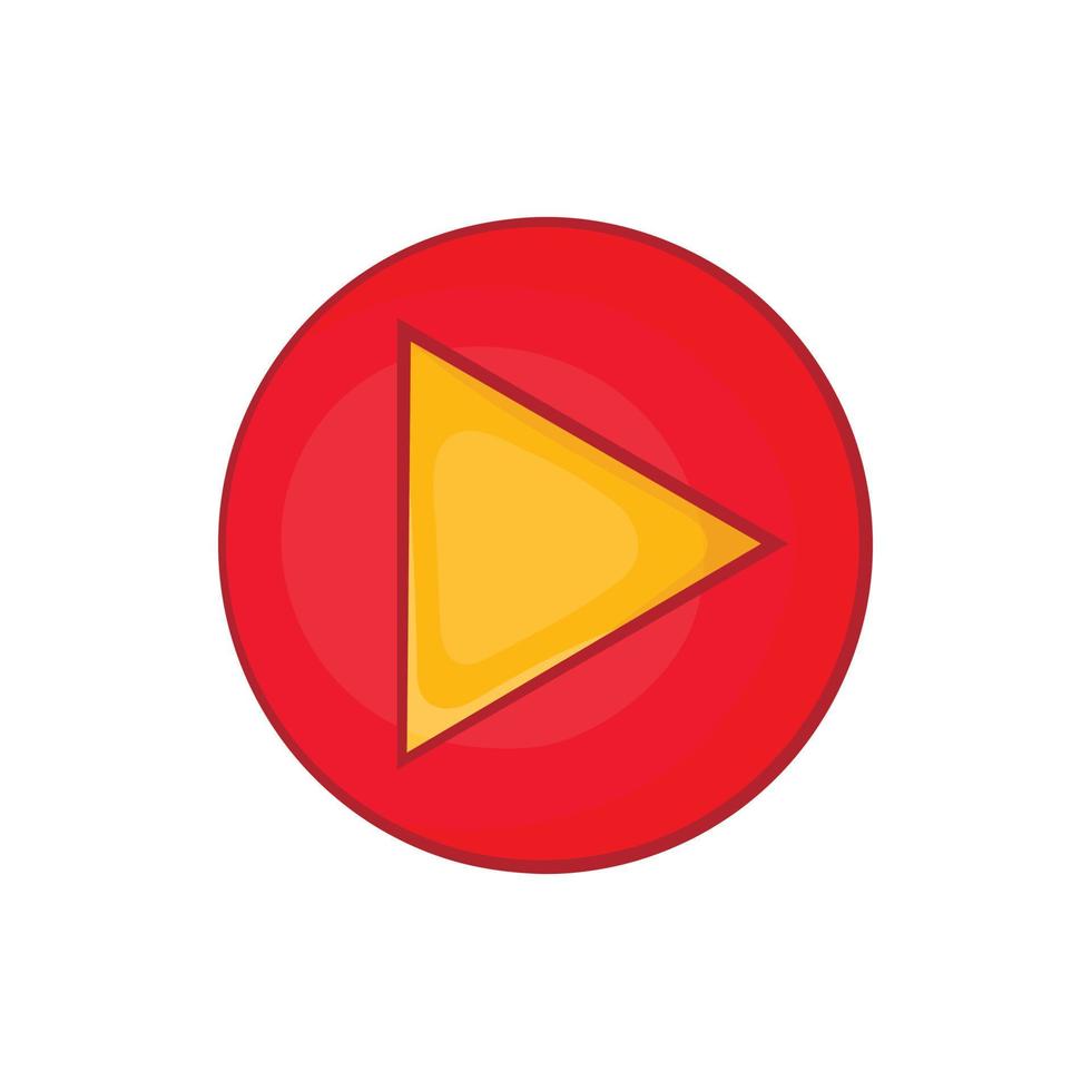 Red play button icon in cartoon style vector