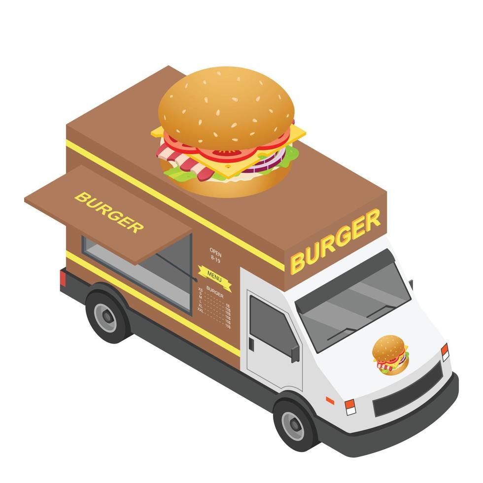 icono de camión de hamburguesas, estilo isométrico vector