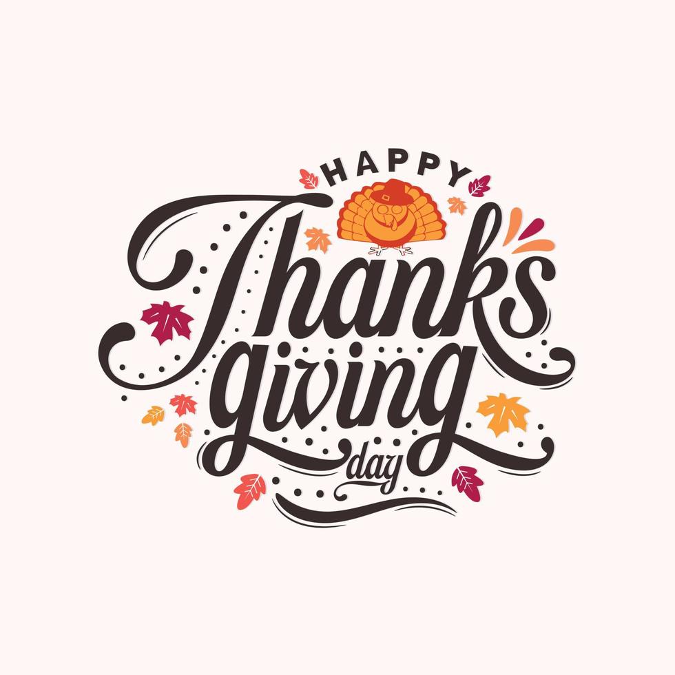 happy thanksgiving written with elegant autumn season calligraphy script and decorated with autumn foliage vector