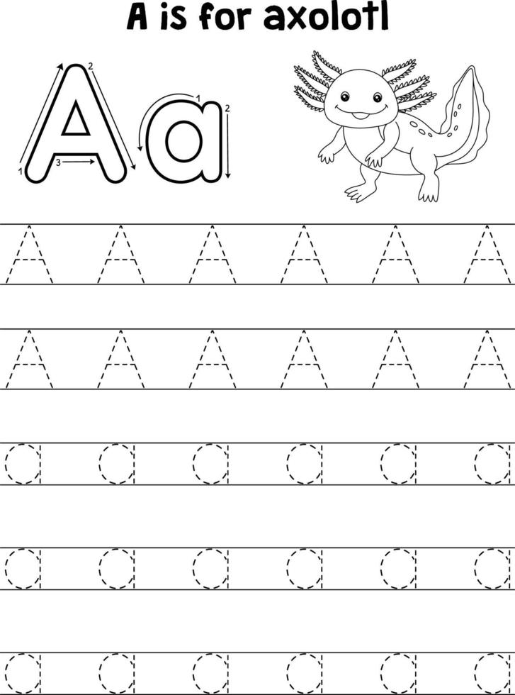 Axolotl Animal Tracing Letter ABC Coloring Page A vector