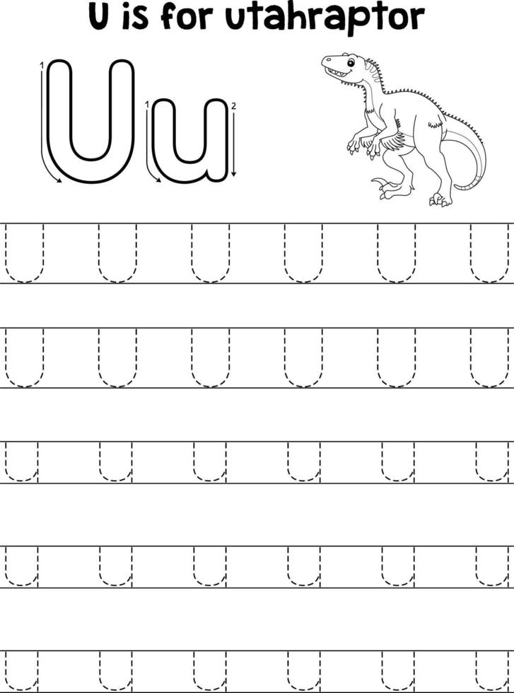 Utahraptor Dinosaur Tracing Letter ABC Coloring U vector