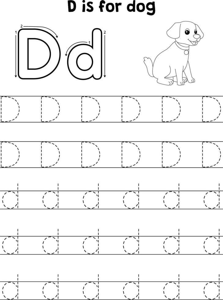 Dog Animal Tracing Letter ABC Coloring Page D vector