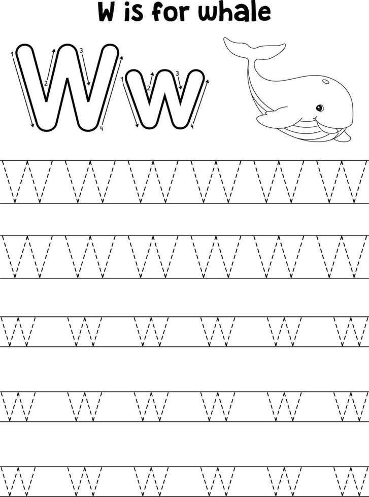 Whale Animal Tracing Letter ABC Coloring Page W vector