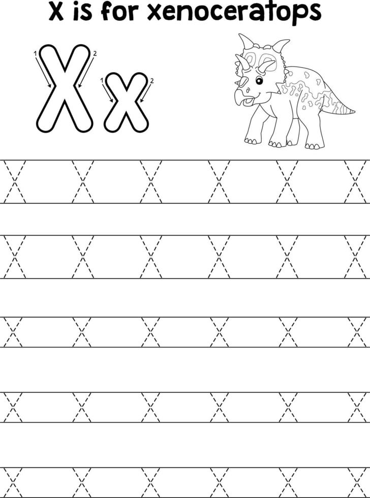 Xenoceratops Dino Tracing Letter ABC Coloring X vector