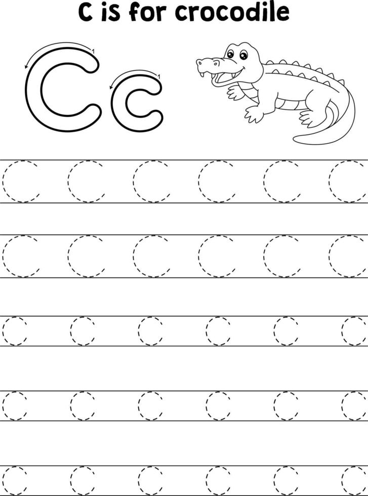Crocodile Animal Tracing Letter ABC Coloring C vector