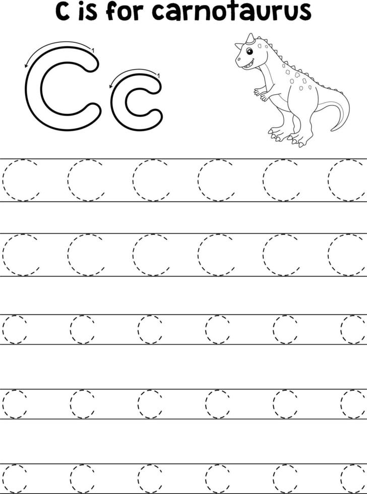 Carnotaurus Dinosaur Tracing Letter ABC Coloring C 14527168 Vector Art ...