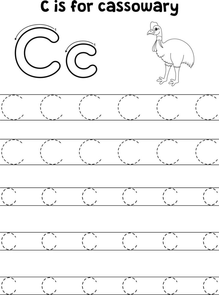 Cassowary Animal Tracing Letter ABC Coloring C vector