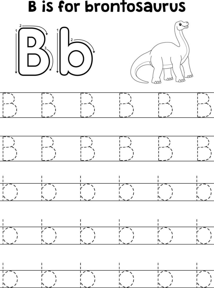 Brontosaurus Dino Tracing Letter ABC Coloring B vector